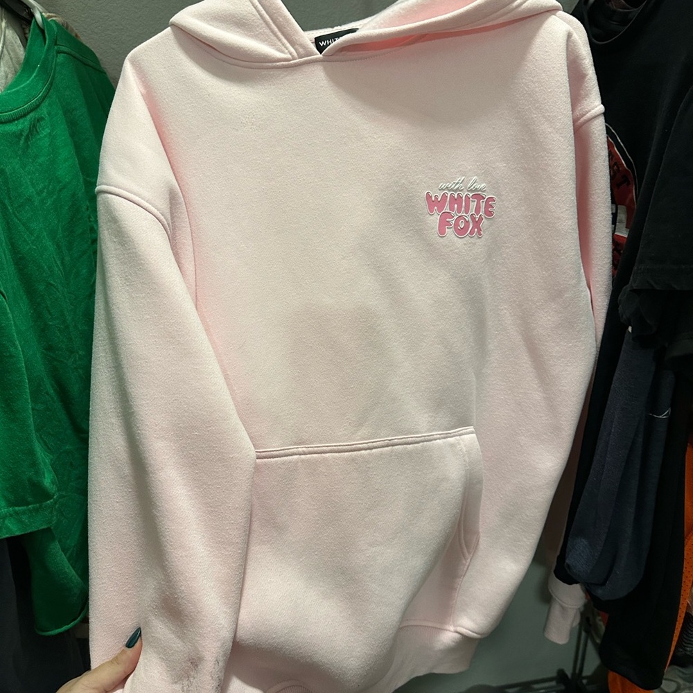 White Fox Oversized Pink Hoodie